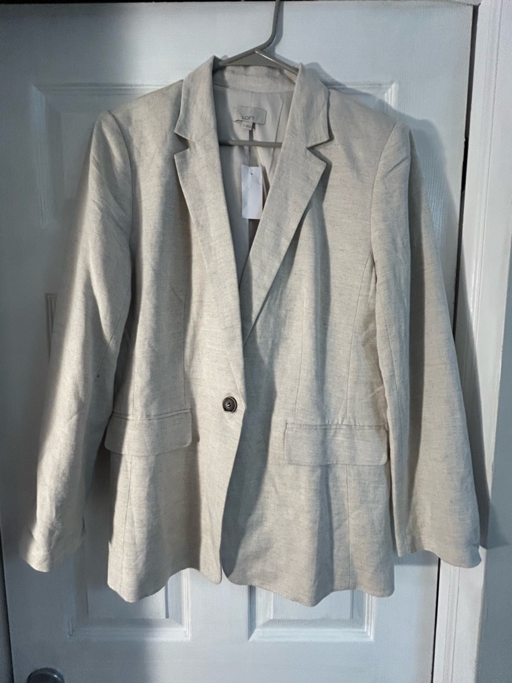 LOFT Light Beige Linen-Blend Single-Button Blazer